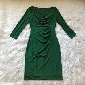 EMERALD GREEN COWL SHEATH BODYCON RUCHED DRESS